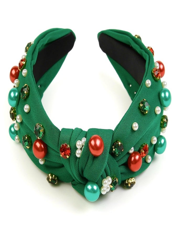 Huachi Christmas Headbands for Women Hair Accessories Christmas Knotted Headbands with Pearls Rhinestones Holiday Head Band for Women’s Hair Festive Headpieces Xmas Gifts - Image 2